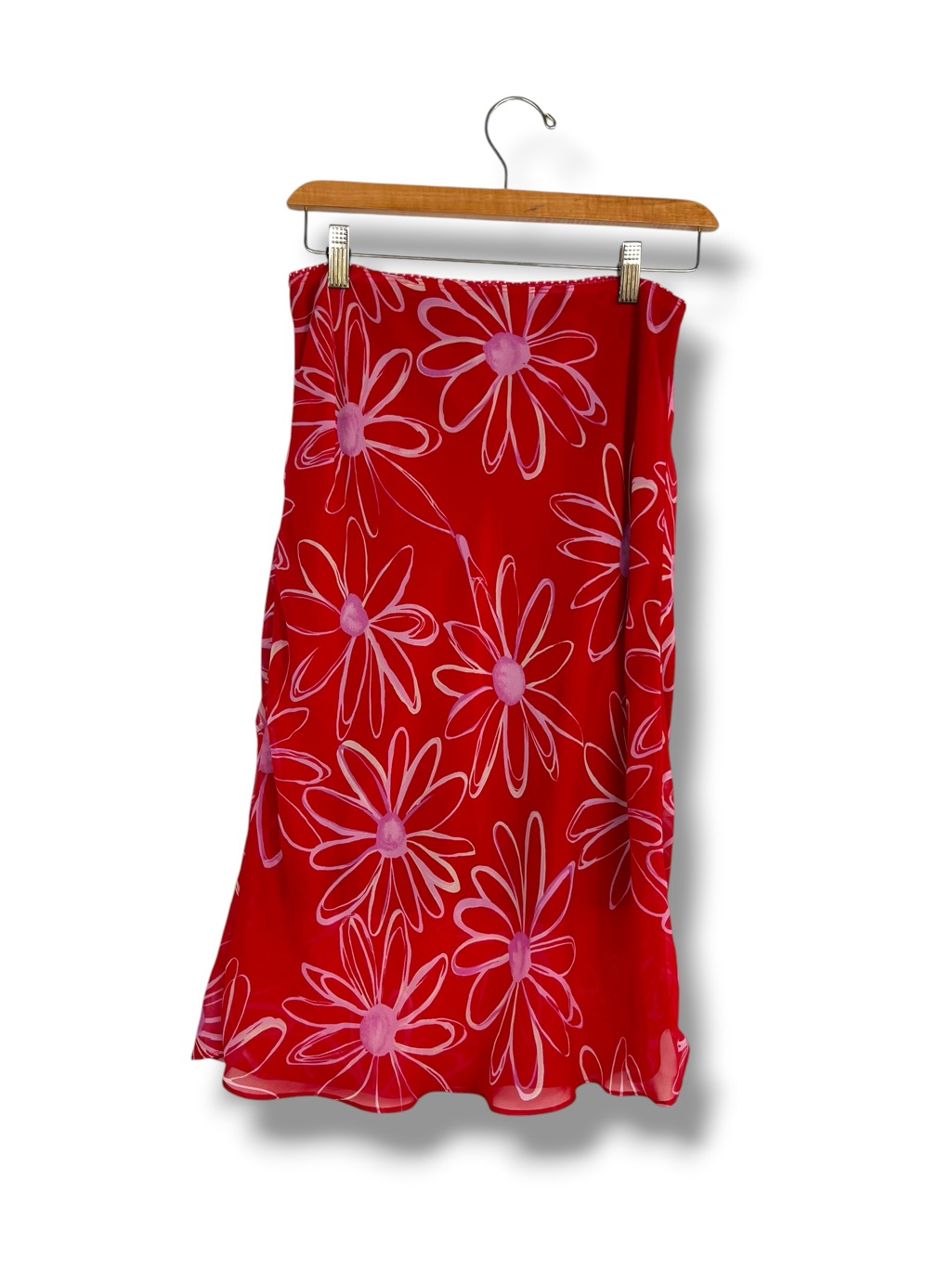 Sans Souci Y2k Mesh Skirt Red Daisies Midi Small Lined Stretch Fairy Whimsy